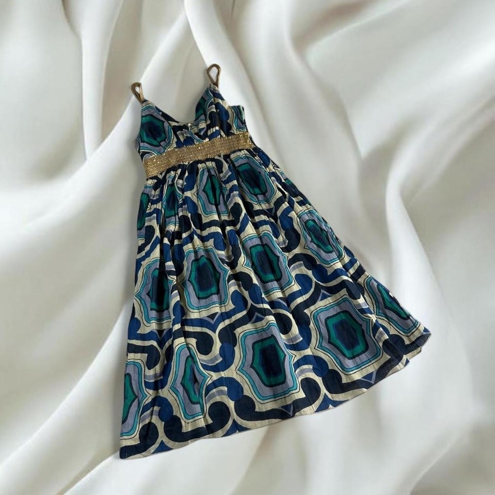 Derek‎ Heart cami gold blue geometric flowy midi summer dress y2k vintage